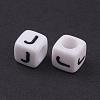 6MM Letter J White Letter Acrylic Cube Beads X-PL37C9308-J-2