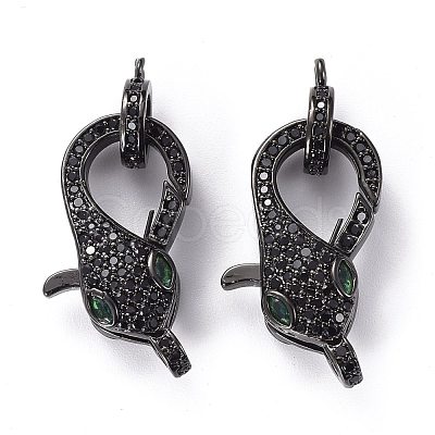 Brass Micro Pave Black & Green Cubic Zirconia Lobster Claw Clasp ZIRC-Z011-19EB-1