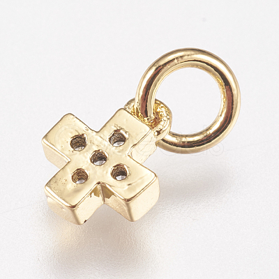 Brass Micro Pave Cubic Zirconia Tiny Cross Charms ZIRC-E147-61G-1