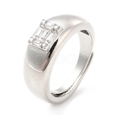 Rack Plating Brass Micro Pave Clear Cubic Zirconia Adjustable Rings RJEW-E064-16P-1