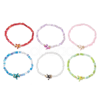 6Pcs Synthetic Turquoise & Non-magnetic Hematite Beads Stretch Bracelets BJEW-JB13432-1