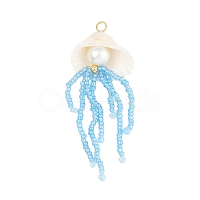 Natural Shell & Glass Pearl Big Pendants PALLOY-FS00032-1