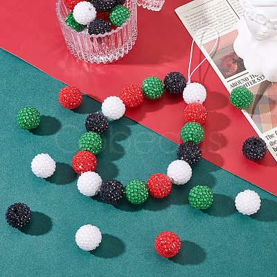 40Pcs 4 Colors Chunky Resin Rhinestone Bubblegum Ball Beads RESI-GA0001-34-1