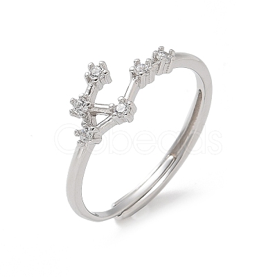 Constellations Rhodium Plated 925 Sterling Silver Micro Pave Clear Cubic Zirconia Adjustable Rings for Women RJEW-P130-01P-J-1