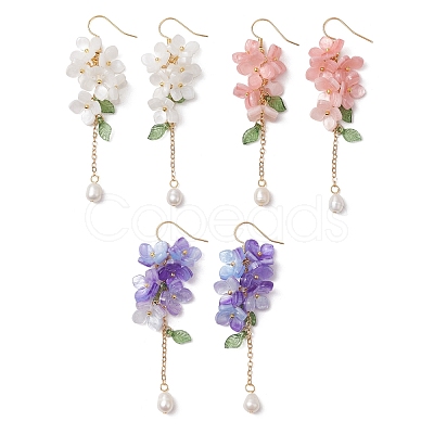 Shell Pearl Dangle Earrings EJEW-TA00617-1