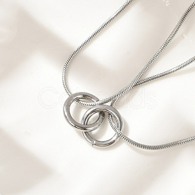 304 Stainless Steel Double Layer Snake Chain 2-Ring Link Necklaces NJEW-R017-01P-1