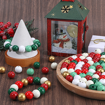 210Pcs 7 Colors Painted Natural Wood Beads WOOD-SP0001-06-1