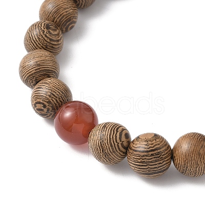 2Pcs 2 Styles Natural Carnelian & Wood Round Beaded Stretch Bracelets Sets for Men Women BJEW-JB12346-1