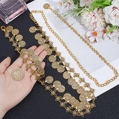 1Pc Ethnic Style Alloy & Iron Coin Tassel Waist Body Chains for Women AJEW-GF0014-23-1