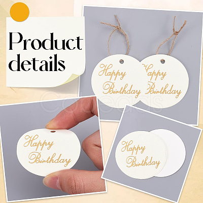 100Pcs Flat Round Gold Stamping Word Happy Birthday Hanging Gift Tags DIY-SP0003-87A-1