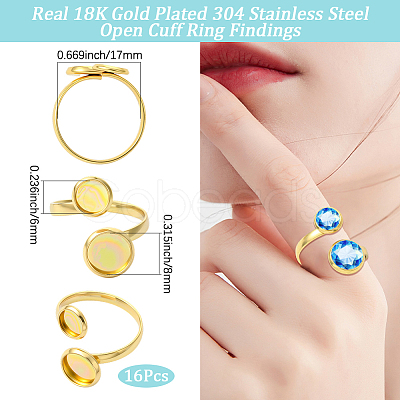 16Pcs 304 Stainless Steel Open Cuff Ring Findings STAS-BBC0008-17-1