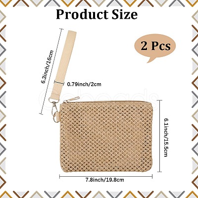 2Pcs Straw Plaited Cosmetic Zipper Bags AJEW-CN0006-36A-1