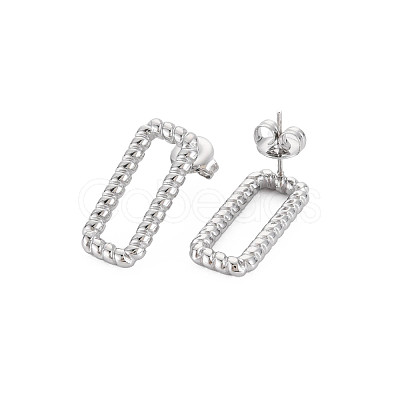 304 Stainless Steel Hollow Rectangle Stud Earrings for Woman EJEW-N097-002P-1
