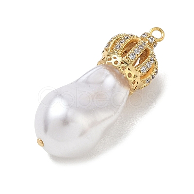 Brass Micro Pave Clear Cubic Zirconia and Creamy White Imitation Pearl Pendants KK-A300-13A-G-1