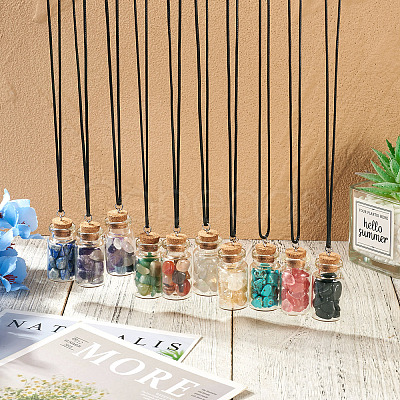 Natural & Synthetic Gemstone Chip and Glass Bottle Pendant Necklaces NJEW-TAC0016-1