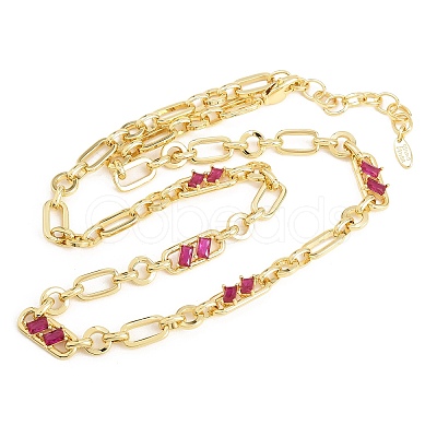 7MM Brass Pave Cubic Zirconia Figaro Chain Necklaces NJEW-D324-05G-04-1