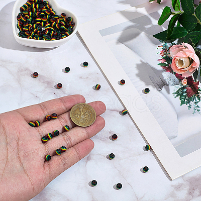 200Pcs Opaque Resin Stripe Beads RESI-SP0001-54A-1