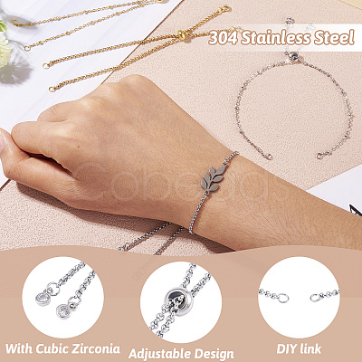 2 Sets 2 Colors 304 Stainless Steel Satellite Chain Bracelet Slider Making MAK-TA0001-22-1