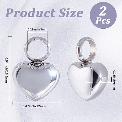 2Pcs Heart Stainless Steel Urn Ashes Pendants STAS-CN0001-72-1