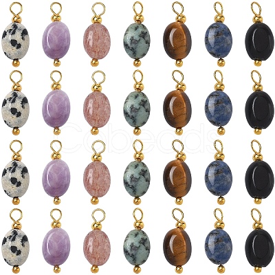 35Pcs 7 Style Natural Mixed Stone Pendants PALLOY-YW00142-1