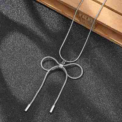 Anti-Tarnish 304 Stainless Steel Bowknot Pendant Round Snake Chain Necklaces for Women NJEW-Z044-10P-1