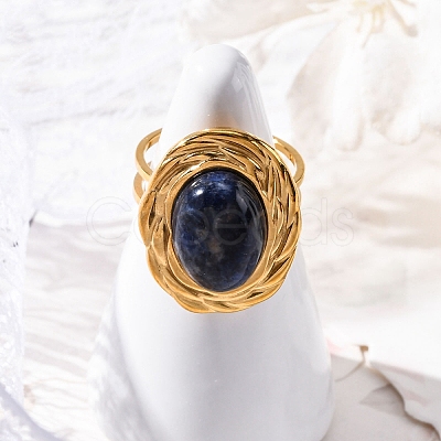 Oval Natural Sodalite Finger Rings RJEW-M063-01G-09-1
