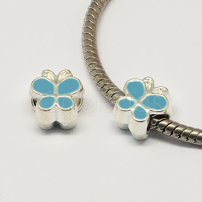 Alloy Enamel Butterfly Large Hole European Beads MPDL-R036-47F-1