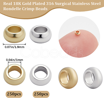500Pcs 2 Colors 316 Surgical Stainless Steel Rondelle Crimp Beads STAS-BBC0008-72-1