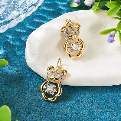 2Pcs Brass Micro Pave Cubic Zirconia Pendants KK-TA0002-81D-1