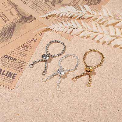 304 Stainless Steel Rolo Chains Slider Ring Findings RJEW-JR00443-1