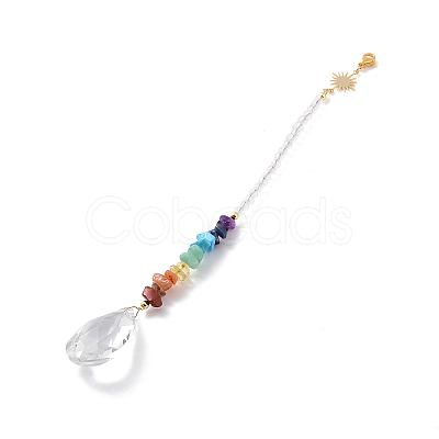 Glass Teardrop Chandelier Pendant Decorations HJEW-JM00856-1