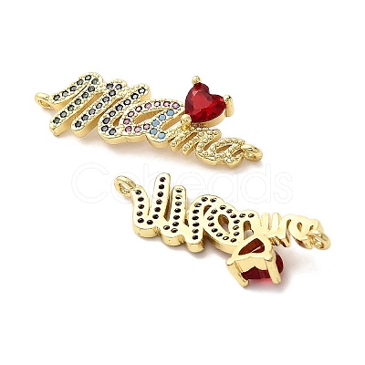 Mother's Day Brass Micro Pave Cubic Zirconia Word Love Heart Mama Connector Charms KK-M324-01B-G-1