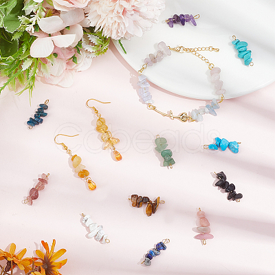 30Pcs 304 Mixed Gemstone Chip Beaded Connector Charms PALLOY-BM00004-1