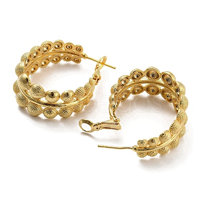 Brass Half Round Beaded Thick Hoop Earrings for Women EJEW-D067-03G-1