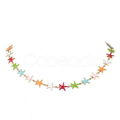Ocean 304 Stainless Steel Colorful Enamel Starfish Fish Turtle Link Chain Necklaces for Women NJEW-JN05806-1