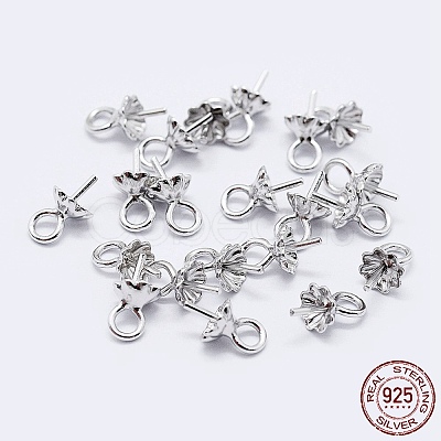 925 Sterling Silver Cup Pearl Bail Pin Pendants STER-F036-06S-4mm-1