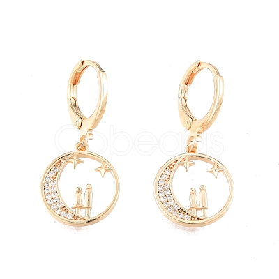 Clear Cubic Zirconia Moon with Couples Dangle Leverback Earrings EJEW-N012-63-1