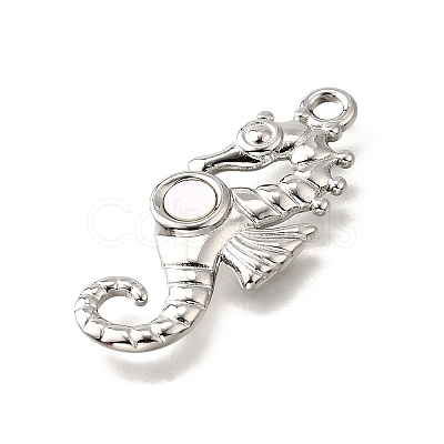 304 Stainless Steel Pave Natural White Shell Pendants STAS-C122-21D-02P-1
