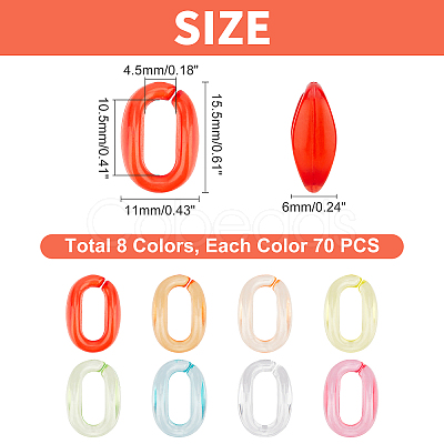 PandaHall Elite 490Pcs 7 colors Transparent Acrylic Linking Rings TACR-PH0001-24-1