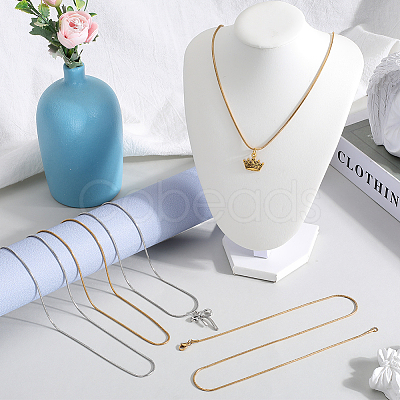 12Pcs 2 Colors 304 Stainless Steel Round Snake Chain Necklaces Set NJEW-SC0001-12-1