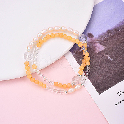 Round Natural Fresh Water Pearl & Quartz Crystal Beaded Wrap Bracelets for Women BJEW-T022-11-1