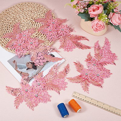 4Pcs Flower & Leaf Polyester and Plastic Applqiues PATC-CY0001-49B-1
