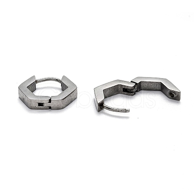 Tarnish Resistant 304 Stainless Steel Hexagon Huggie Hoop Earrings STAS-J033-03B-P-1