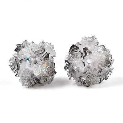Polymer Clay Rhinestone Beads with Embossed Resin Roses RESI-T059-04B-1