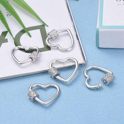 Brass Micro Pave Clear Cubic Zirconia Screw Carabiner Lock Charms ZIRC-E164-07P-1