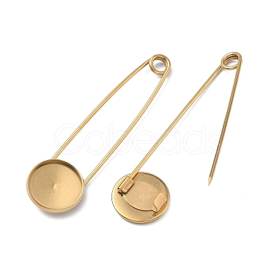 304 Stainless Steel Safety Pin Brooch Base Settings STAS-A142-02A-G-1