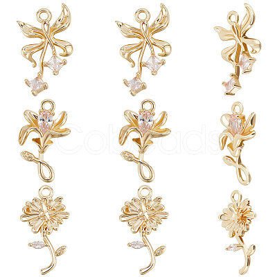 9Pcs 3 Style Brass Micro Pave Cubic Zirconia Pendants Sets KK-BBC0007-54-1