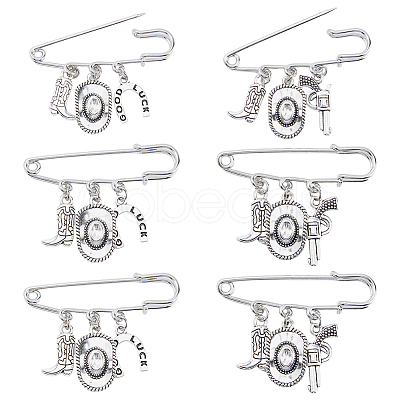 16Pcs 2 Style Cowboy Theme Stainless Steel Brooches JEWB-FH00043-1