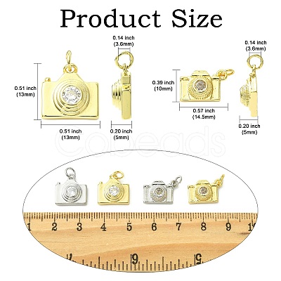8Pcs 4 Styles Brass Pave Cubic Zirconia Camera Charms KK-CJ0004-36-1