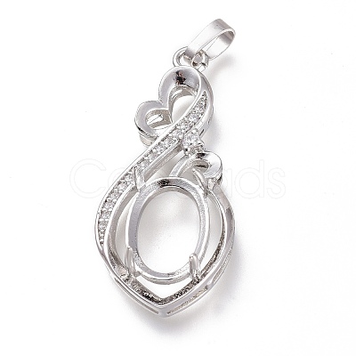 Brass Micro Pave Clear Cubic Zirconia Open Back Bezel Pendant Cabochon Settings ZIRC-I049-09-1